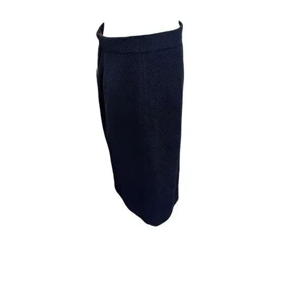 Carolina Herrera Navy Blue Textured Cotton Pencil Skirt NWT Size 4 Career Midi - Picture 3 of 9